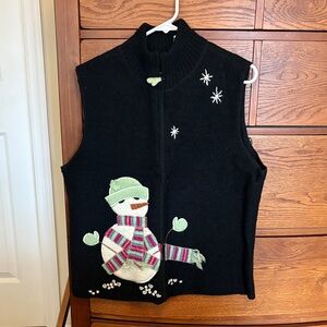 Coldwater Creek Black Sweater Vest with Snowman Design